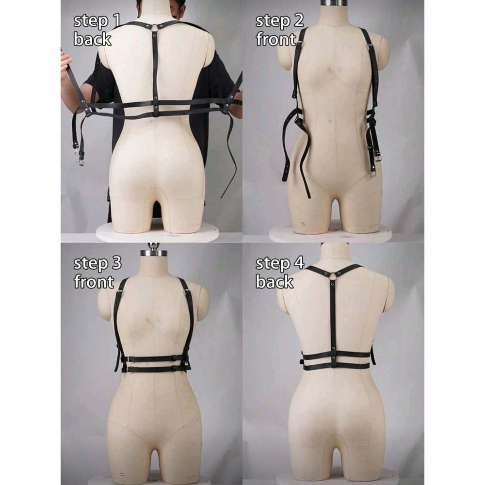 Body Harness Women's Adjustable Faux Leather Belt Cage Bra Top Strappy - Picture 3 of 3